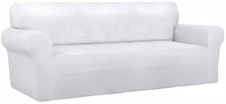 PureFit Super Stretch Sofa Slipcover – Spandex Non Slip Soft Couch Sofa Cover, Washable Furniture Protector with Non Skid Foam and Elastic Bottom for Kids, Pets (Sofa, White)