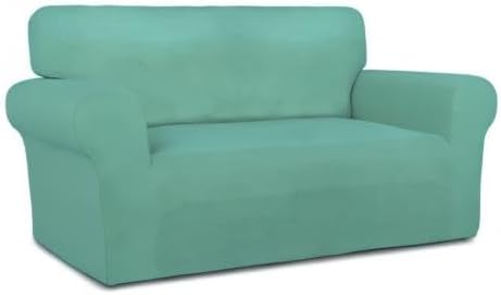PureFit Super Stretch Sofa Slipcover – Spandex Non Slip Soft Couch Sofa Cover, Washable Furniture Protector with Non Skid Foam and Elastic Bottom for Kids, Pets (Loveseat, Cyan)