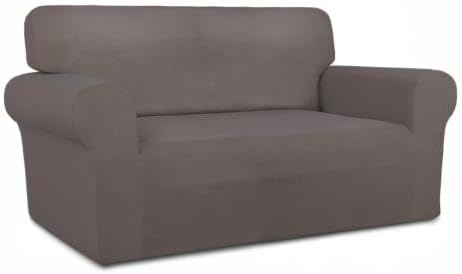 PureFit Super Stretch Sofa Slipcover – Spandex Non Slip Soft Couch Sofa Cover, Washable Furniture Protector with Non Skid Foam and Elastic Bottom for Kids, Pets (Loveseat, Taupe)