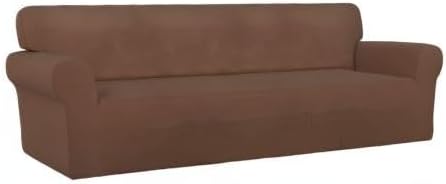 PureFit Super Stretch 4 Seater Sofa Slipcover – Spandex Non Slip Soft Couch Sofa Cover, Washable Furniture Protector with Non Skid Foam and Elastic Bottom for Kids, Pets (XX Large, Brown)