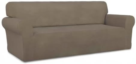 PureFit Super Stretch Sofa Slipcover – Spandex Non Slip Soft Couch Sofa Cover, Washable Furniture Protector with Non Skid Foam and Elastic Bottom for Kids, Pets (Sofa, Natural)