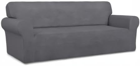 PureFit Super Stretch Sofa Slipcover – Spandex Non Slip Soft Couch Sofa Cover, Washable Furniture Protector with Non Skid Foam and Elastic Bottom for Kids, Pets (Sofa, Gray )