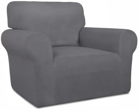 PureFit Super Stretch Chair Sofa Slipcover – Spandex Non Slip Soft Couch Sofa Cover, Washable Furniture Protector with Non Skid Foam and Elastic Bottom for Kids, Pets (Chair, Gray )