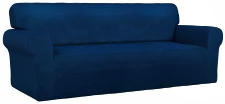 PureFit Super Stretch Sofa Slipcover – Spandex Non Slip Soft Couch Sofa Cover, Washable Furniture Protector with Non Skid Foam and Elastic Bottom for Kids, Pets (Sofa, Navy)