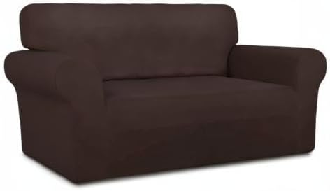 PureFit Super Stretch Sofa Slipcover – Spandex Non Slip Soft Couch Sofa Cover, Washable Furniture Protector with Non Skid Foam and Elastic Bottom for Kids, Pets (Loveseat, Chocolate)
