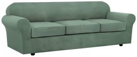 H.VERSAILTEX 4 Piece Stretch Sofa Covers for 3 Cushion Couch Covers for Living Room Furniture Slipcovers (Base Cover Plus 3 Seat Cushion Covers) Upgraded Thicker Jacquard Fabric (XL Sofa, Loden Frost)