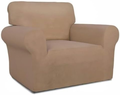 PureFit Super Stretch Chair Sofa Slipcover – Spandex Non Slip Soft Couch Sofa Cover, Washable Furniture Protector with Non Skid Foam and Elastic Bottom for Kids, Pets (Chair, Camel)