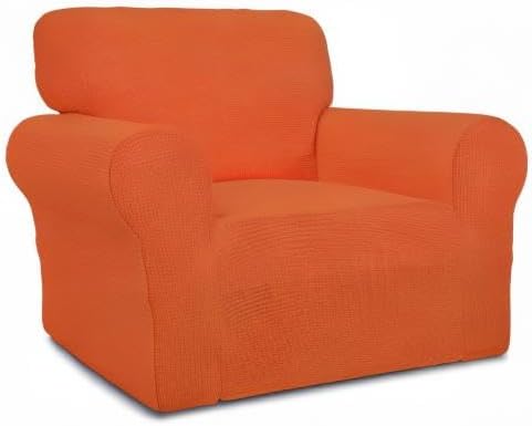 Easy-Going Stretch Chair Sofa Slipcover 1-Piece Couch Sofa Cover Furniture Protector Soft with Elastic Bottom for Kids, Pet. Spandex Jacquard Fabric Small Checks (Chair, Orange)