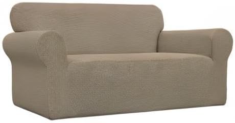 Easy-Going Stretch Oversized Loveseat Slipcover 1-Piece Sofa Cover Furniture Protector Couch Soft with Elastic Bottom for Kids Polyester Spandex Jacquard Fabric Small Checks Natural
