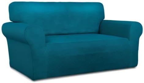 PureFit Super Stretch Sofa Slipcover – Spandex Non Slip Soft Couch Sofa Cover, Washable Furniture Protector with Non Skid Foam and Elastic Bottom for Kids, Pets (Loveseat, Peacock Blue)