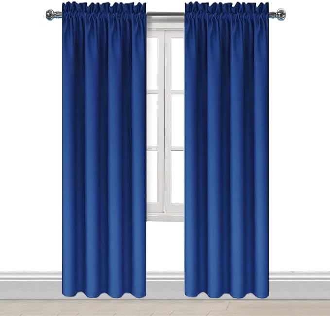 DWCN Blackout Curtains Room Darkening Thermal Insulated Bedroom Curtains Window Curtain Panels, 42 x 84 inches Long, Set of 2 Classic Blue Rod Pocket Drapes