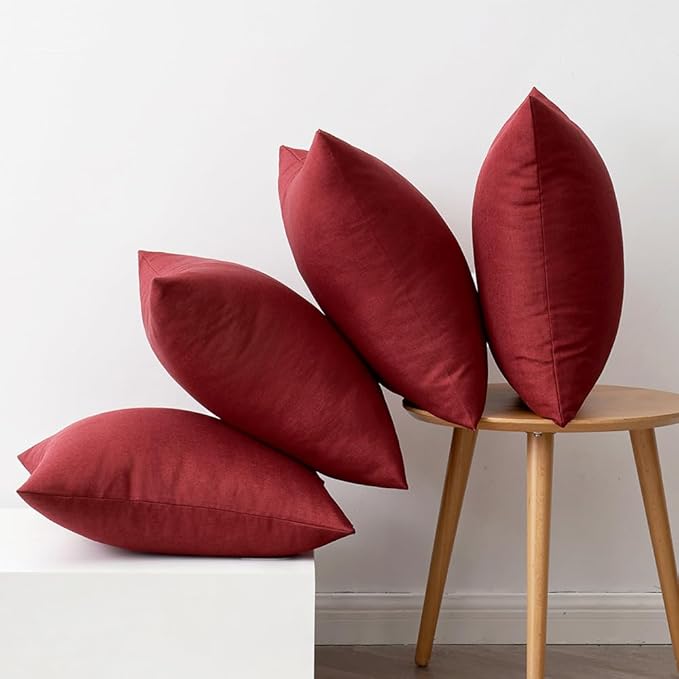 MIULEE Pack of 4 Decorative Throw Pillow Covers Linen Waterproof Pillow Covers Farmhouse Cushion Cases for Outdoor Patio Garden Tent Balcony Couch Sofa18x18 inch Burgundy