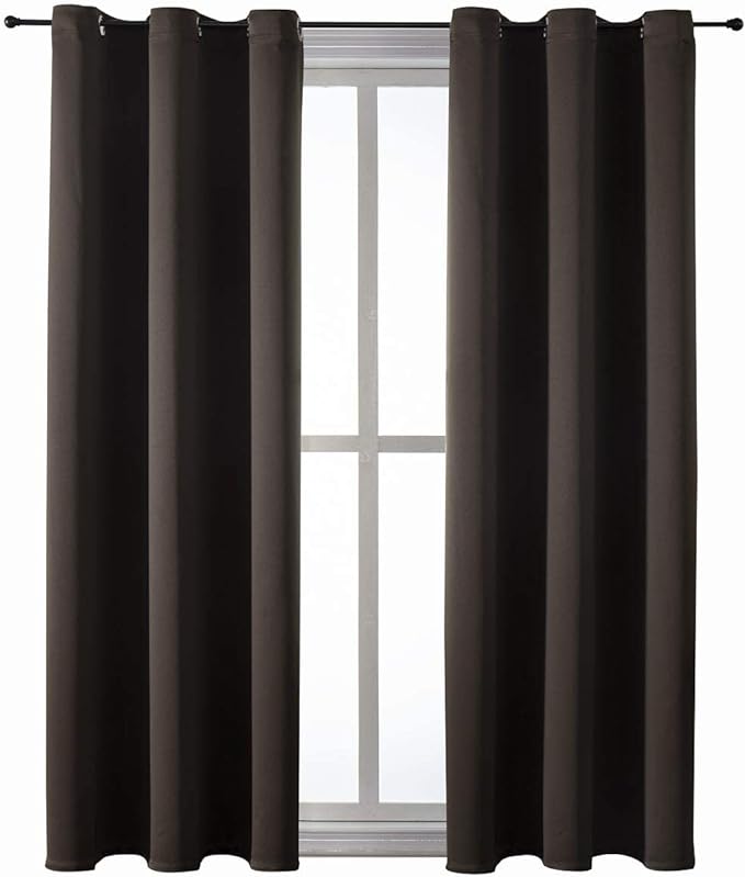 ChrisDowa Grommet Blackout Curtains for Bedroom and Living Room - 2 Panels Set Thermal Insulated Room Darkening Curtains (Brown, 42W x 63L)