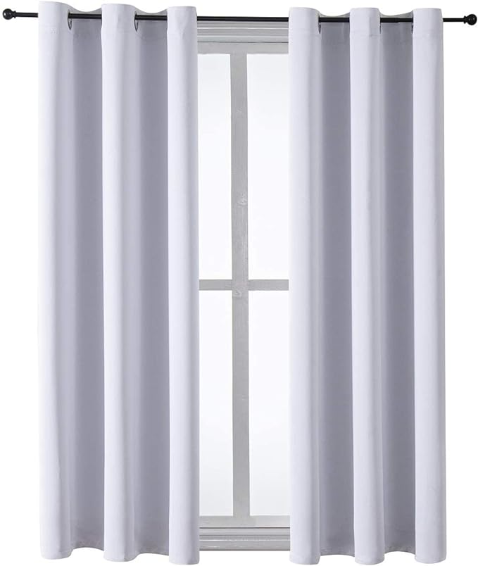 ChrisDowa Grommet Room Darkening Curtains for Bedroom and Living Room - 2 Panels Set Thermal Insulated Blackout Curtains (Greyish White, 42W x 63L)
