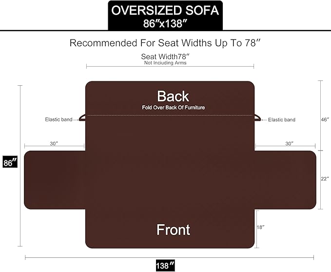 U-NICE HOME Oversized Sofa Cover Reversible Couch Cover for Dogs with Elastic Straps Water Resistant Furniture Protector for Pets Couch Cover for 4 Cushion Couch (Oversized Sofa, Black/Black)