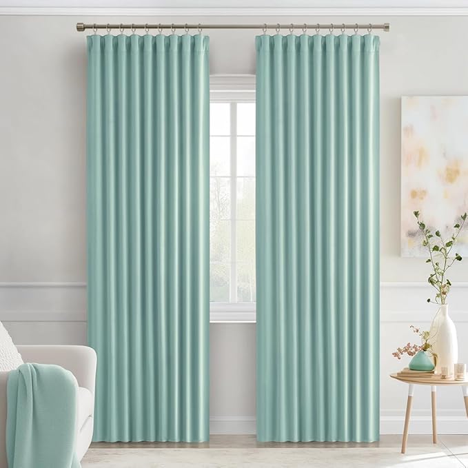 MIULEE Aqua Back Tab Blackout Curtains 90 Inches Long 2 Panels Set for Living Room Bedroom Privacy, Rod Pocket/Pinch Pleat Thermal Insulated Room Darkening Pleated Light Blocking Drapes