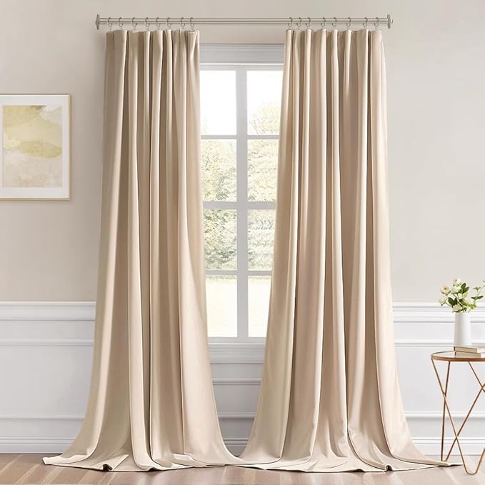 MIULEE Back Tab Beige Curtains 96 Inch Long 2 Panels Set for Living Room Bedroom, Cream Rod Pocket/Pinch Pleated Light Blocking Thermal Insulated Room Darkening Floor to Ceiling Blackout Drapes