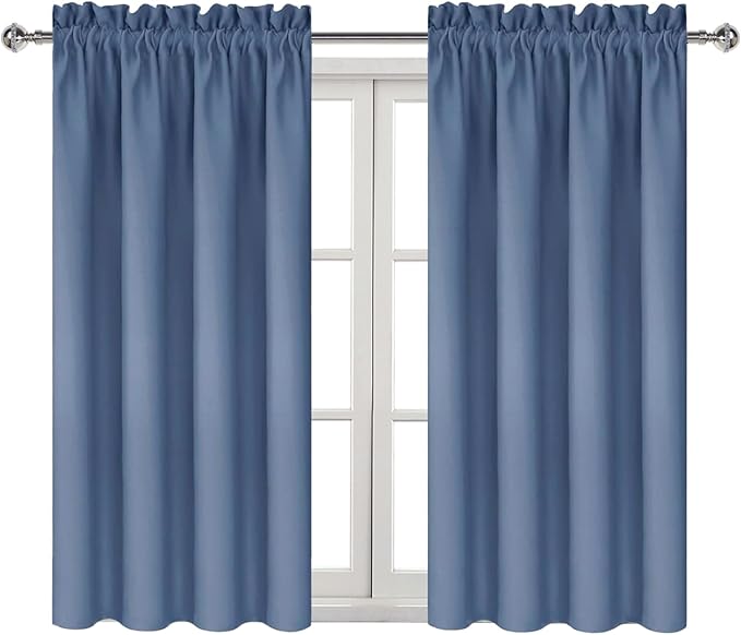 DWCN Blackout Curtains – Thermal Insulated, Energy Saving & Noise Reducing Bedroom and Living Room Curtains, Dusty Blue, W 42x L 54 Inch, Set of 2 Rod Pocket Curtain Panels