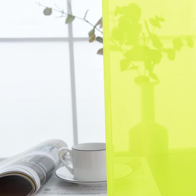 SpaceDresser Basic Rod Pocket Sheer Voile Window Curtain Panels Chartreuse 1 Pair 2 Panels 52 Width 84 Inch Long for Kitchen Bedroom Children Living Room Yard(Chartreuse, 52W x 84L)