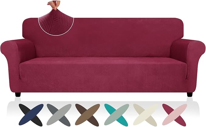 ZNSAYOTX Oversized Super Stretch Couch Cover (92"-115"), New Universal Sofa Covers Comfortable & Durable, Dog Cat Pets Friendly Extra Large Spandex Sofa Slipcovers (Wine Red, XL Sofa)