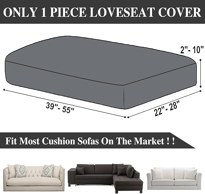 Couch Cushion Cover Loveseat Cover or 2 Seat Sofa Cover Washable Stretch Sectional Sofa Slipcover(1 Piece for Loveseat or Sofa 2-Seater, Black)