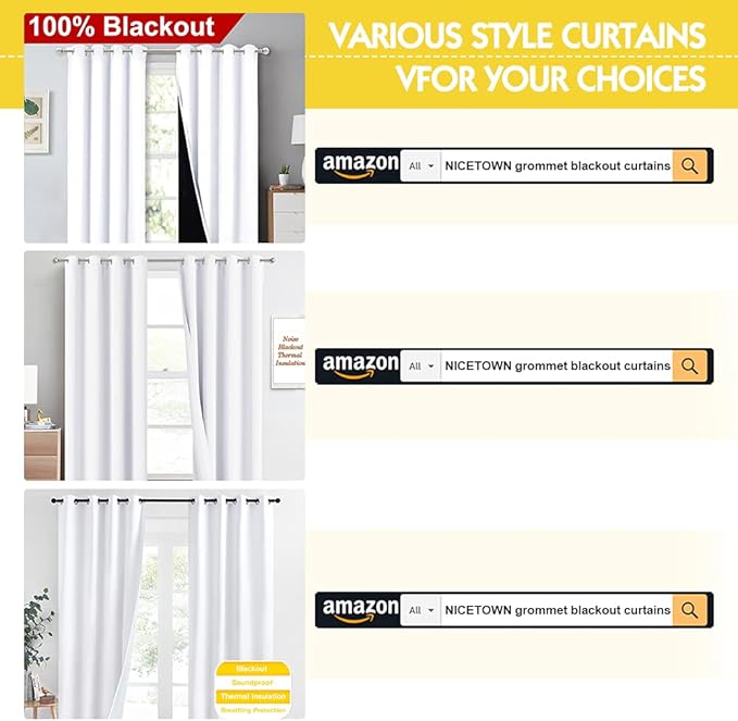 NICETOWN Room Warming Full Shading Curtains for Windows, Super Heavy-Duty Black Lined Blackout Curtains for Bedroom, Privacy Assured Window Treatment (White, Pack of 2, 52 inches W x 95 inches L)