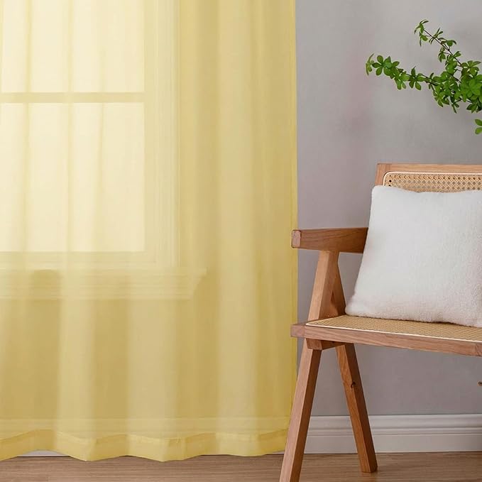 Sheer Curtains 63 Inch Length 2 Panels Set for Living Room Bedroom, Airy Soft Light Filtering Sheer Dining Room Curtains, Modern Rod Pocket Drapes, Yellow, Each 42" Wx63 L