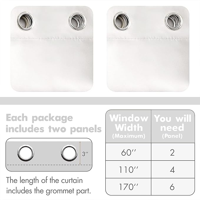 MIULEE 90" Long Room Darkening Curtains Thermal Insulated Drapes Solid Window Treatment Set Grommet Top Light Blocking Blackout Curtain for Living Room/Bedroom 2 Panels Pure White