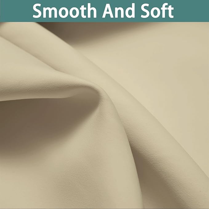 Yakamok 100% Blackout Curtains 84 Inches Long, 2 Thick Layers Heat and Full Light Blocking Soft Thermal Insulated Drapes for Bedroom(52" Wide Each Panel, Beige, 1 Panel)