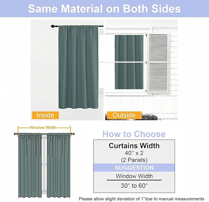 Simplebrand Ava Dark Green Blackout Curtains for Bedroom 72 Inch Length 2 Panels Set, Privacy Thermal Insulated Rod Pocket Door Window Curtains for Patio French Door Front Door, W40 x L72 Inch