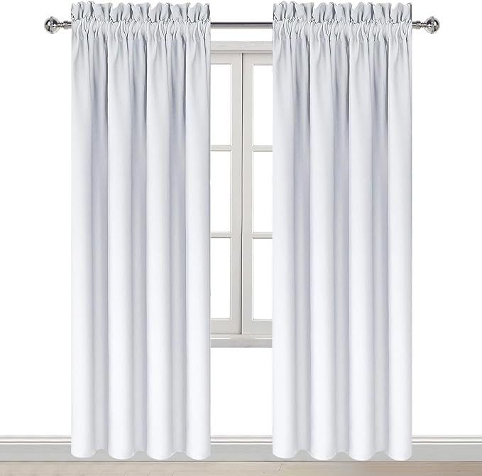 DWCN Blackout Curtains for Bedroom – Thermal Insulated Energy Saving Drapes for Living Room, Greyish White, W 38 x L 84 Inch, Set of 2 Rod Pocket Curtain Panels