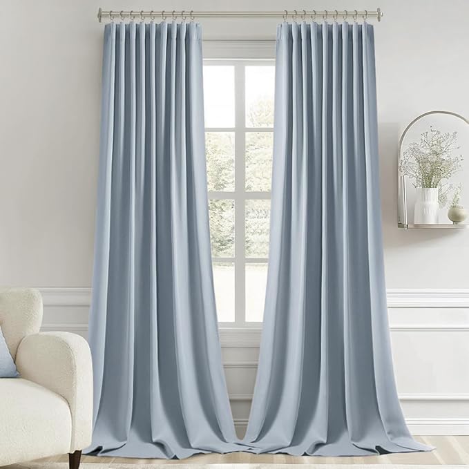 MIULEE Light Blue Back Tab Blackout Curtains 120 Inch Long 2 Panels Set for Bedroom, Rod Pocket/Pinch Pleated Extra Long Thermal Insulated Living Room Darkening Light Blocking 10FT Drapes
