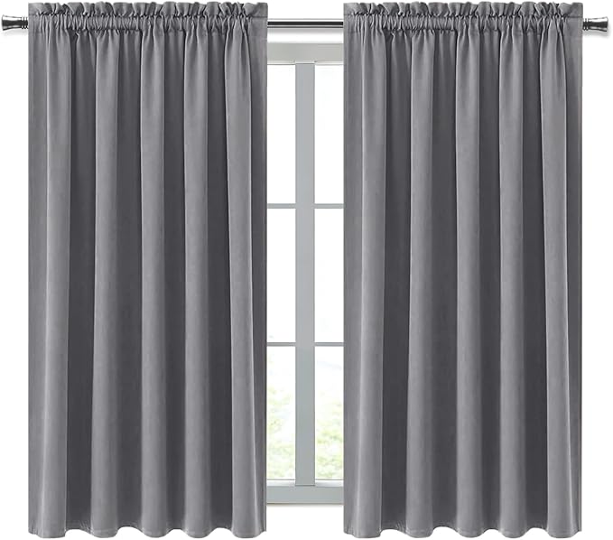 DWCN Blackout Curtains for Bedroom – Rod Pocket Thermal Insulated Noise Reducing Noise Reducing Drapes for Living Room, W 60 x L 63 Inch, 2 Panels, Grey