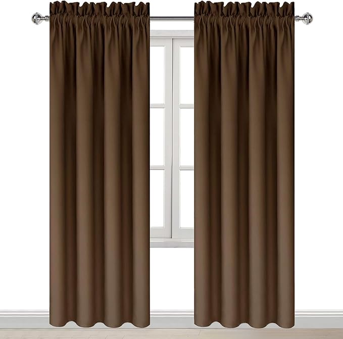 DWCN Blackout Curtains for Bedroom – Thermal Insulated Room Darkening Drapes for Living Room, Brown, W 42 x L 84 Inch, Set of 2 Rod Pocket Curtain Panels