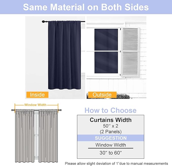Simplebrand Navy Blue Blackout Curtains for Bedroom 102 Inches Long 2 Panels, Solid Thermal Insulated, Energy Saving Living Room Window Treatment Curtains Blackout Drapes, W50 x L102 Inch, Navy Blue