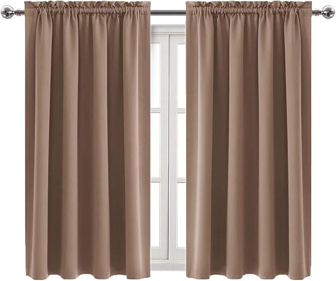 DWCN Blackout Curtains Room Darkening Thermal Insulated Bedroom Curtains Window Curtain Panels, 42 x 54 inches Long, Set of 2 Khaki Rod Pocket Drapes