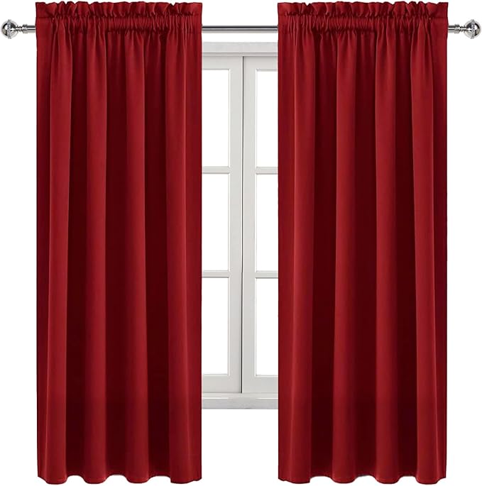 DWCN Burgundy Room Darkening Blackout Curtains - Thermal Insulated Privacy Energy Saving Window Curtain Drapes 42 x 72 inch Length, Set of 2 Bedroom Living Room Curtains