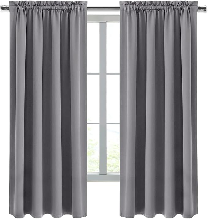 DWCN Blackout Curtains for Bedroom - Thermal Insulated Privacy Energy Saving Rod Pocket Drapes for Living Room, W 38 x L 72 Inch, Grey, Set of 2