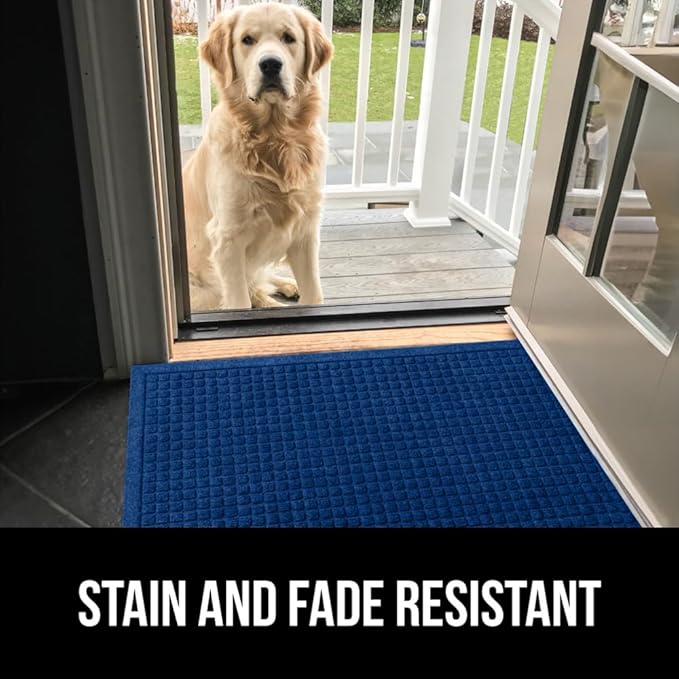 GORILLA GRIP® Ultra Absorbent Front Door Mat Outside Entrance, Traps Dirt and Moisture, HydroABSORB Indoor Outdoor Doormat Holds Up to 1.7 Cups Water, Stain and Fade Resistant Welcome Mat, 29x17, Blue