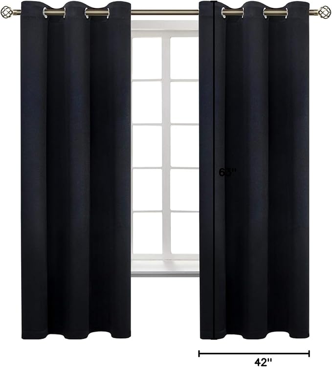 BGment Black Blackout Curtains for Bedroom 63 Inches Long, Black Out Room Darkening Light Blocking Thermal Insulated Grommet Window Drapes for Summer Heat, Each Panel 42 Inch Wide