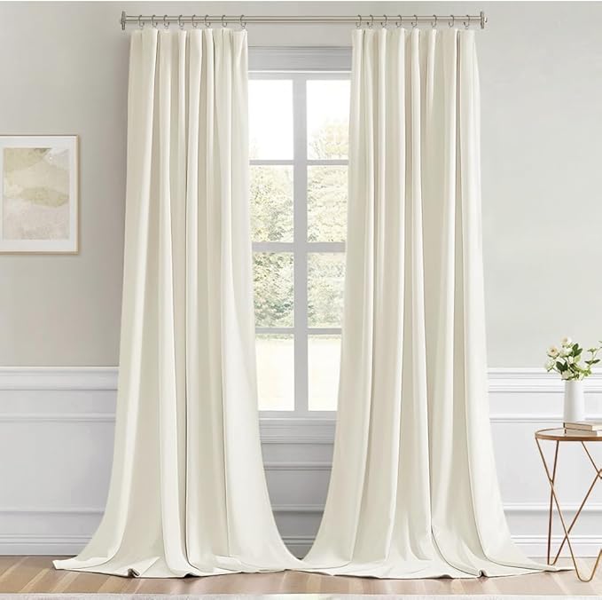 MIULEE Cream Back Tab Blackout Curtain 96 Inch Long 2 Panels Set for Bedroom, Rod Pocket/Pinch Pleat Thermal Insulated Living Room Darkening Pleated Light Blocking Floor to Ceiling Drape