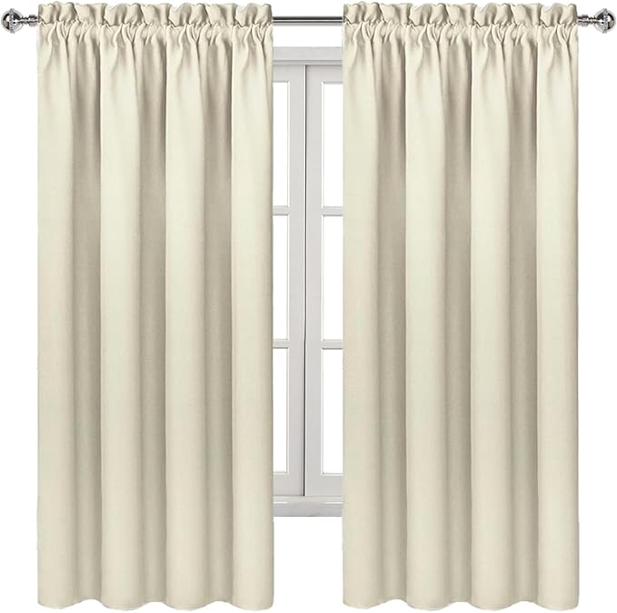 DWCN Blackout Curtains for Bedroom – Rod Pocket Thermal Insulated Noise Reducing Noise Reducing Drapes for Living Room, W 42 x L 63 Inch, 2 Panels, Light Beige