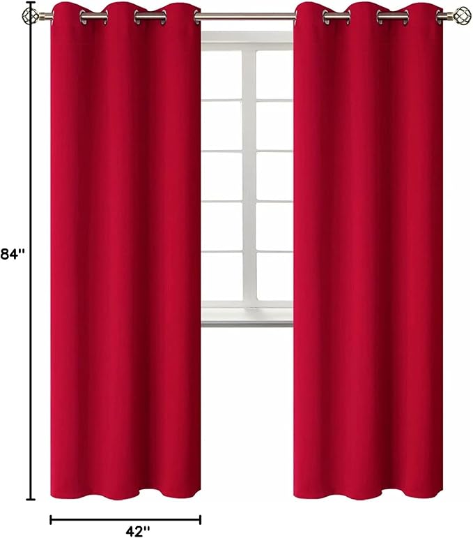 BGment Room Darkening Curtains 84 Inches Long - Grommet Thermal Insulated Drapes Window Treatment Curtains for Bedroom, 2 Panels, 42 x 84 Inch, Red