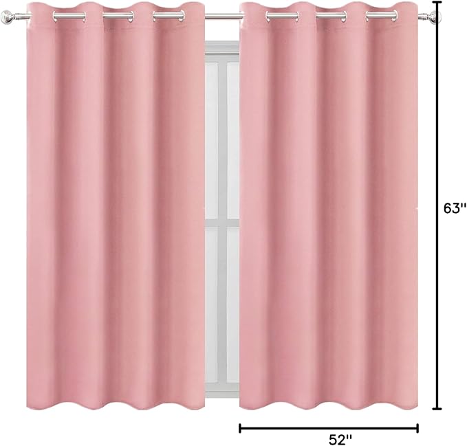 LEMOMO Blackout Curtains 52 x 63 inch/Pink Curtains Set of 2 Panels/Thermal Insulated Room Darkening Bedroom Curtains
