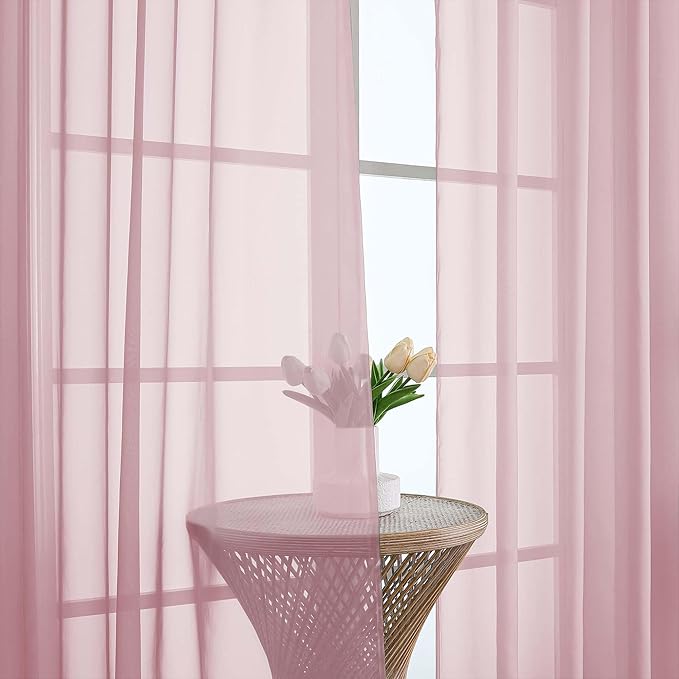 Chyhomenyc Blush Pink Sheer Curtains 90 Inches Long 2 Panels, Light Filtering Blush Pink Curtains for Living Room, Soft Gentle Voile Rod Pocket Bedroom Window Drapes, 59Wx90L Inch, 2PCS