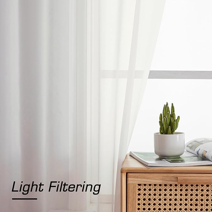 Aiyufeng Modern Sheer Window Curtains, Rod Pocket Long Curtains Translucent Drapes Semitransparent Privacy with Light Through for Bedroom/Living Room, Ivory, W42 x L90, 2 Pieces