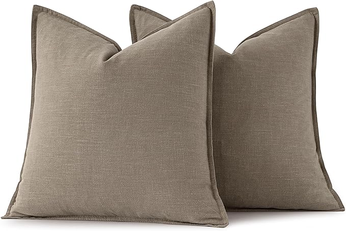MIULEE Decorative Linen Euro Sham Pillow Covers 24x24 Inch Tan TaupeBoho Farmhouse Neutral Winter Couch Throw Pillows for Bed Pack of 2 Accent Modern Pillowcase Sofa Livingroom Home Decor