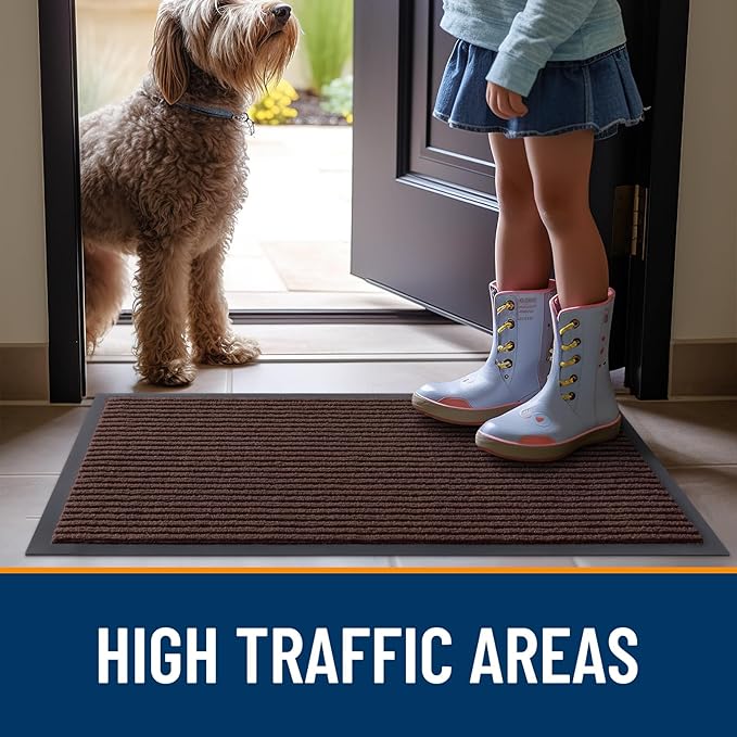 OLANLY Front Door Mat Indoor Outdoor Entrance, 2-Pack 59 x 23 Inch, Waterproof Heavy Duty Doormat, Fade Resistant, Low Profile, Easy Clean Patio Porch Welcome Floor Mats for Entry, Brown