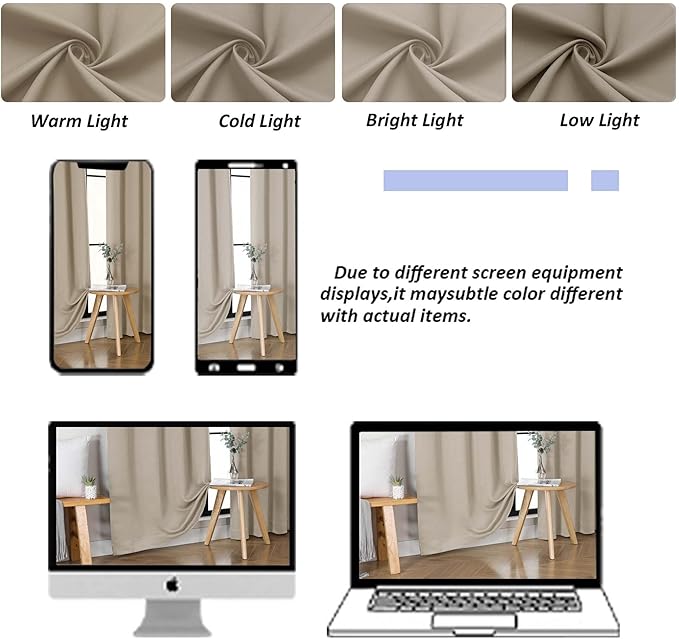Simplebrand Ava Biscotti Beige Short Blackout Curtains for Bedroom 54 Inches Long 2 Panels Set, Solid Thermal Insulated, Energy Saving Window Treatment Curtains Blackout Drapes, W40 x L54 Inch