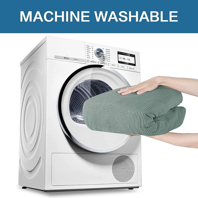 H.VERSAILTEX 2-Piece Spandex Stretch Sofa Slipcover for Chair, Anti-Slip Rich Lycra Knitted Jacquard Sofa Cover Machine Washable Furniture Protector, Solid Cyan, 1 Seater